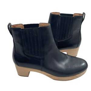 Madewell The Clog Boot Black Leather Wooden Heel Ankle‎ Boots Women Size 8 Shoes